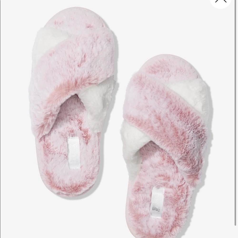 PINK CROSSOVER FAUX FUR SLIPPERS